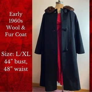 Vintage Early 1960s Wool & Fur Coat